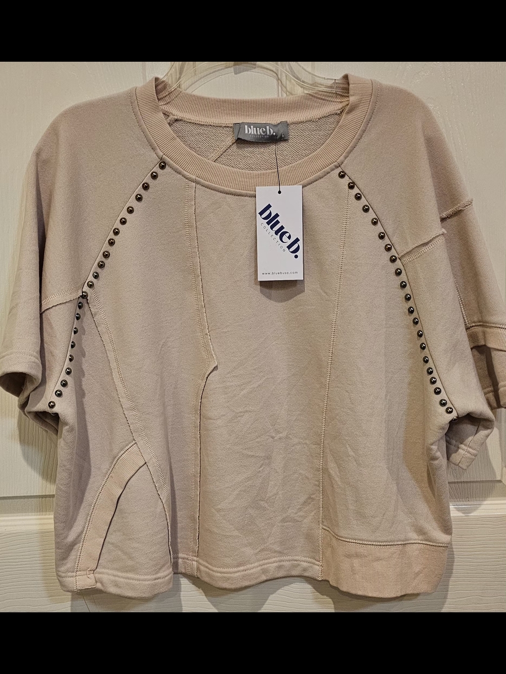blue b. Cream Stud-Trim Short Sleeve Sweatshirt - blue b.